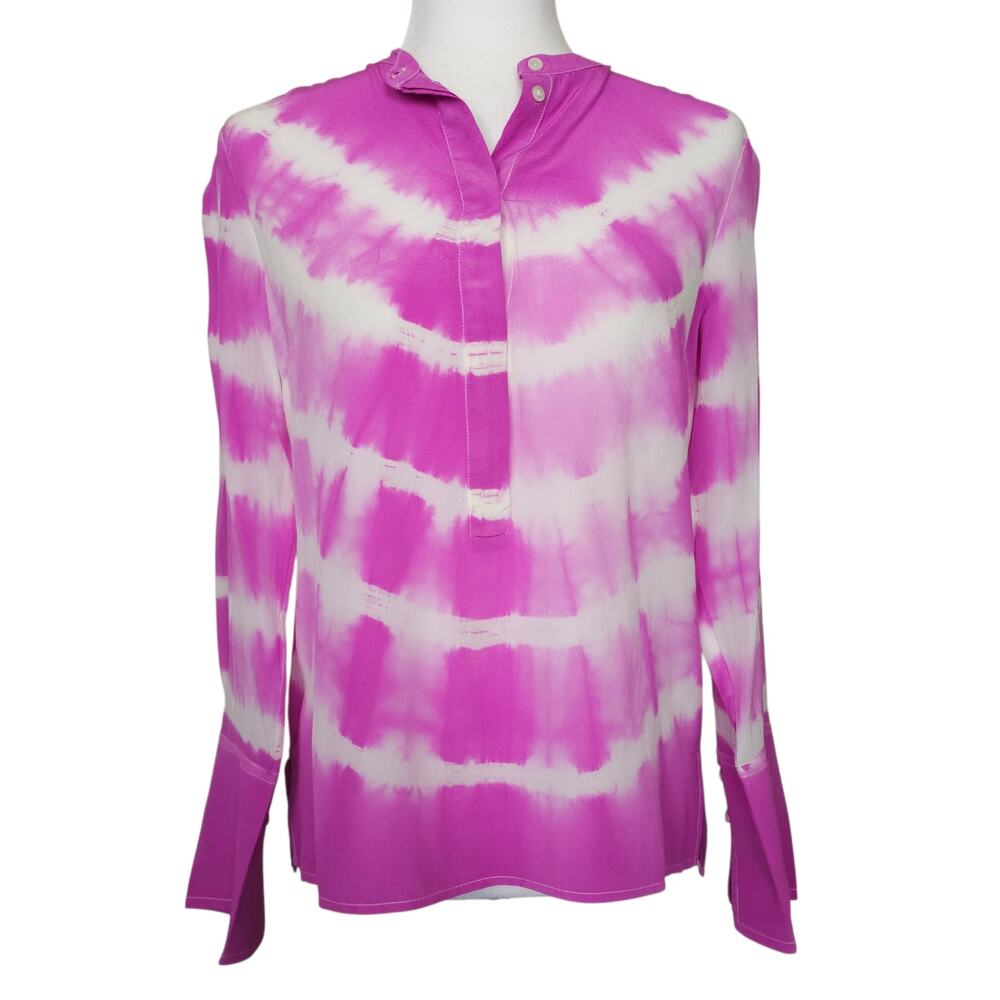 J.Crew NWT Washable Silk Blouse XXS Pink White Tie Dye Wide Cuff